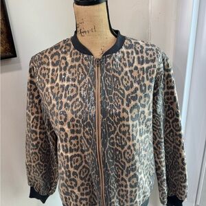 Fate Sequin Tan and Black Leopard Bomber Jacket